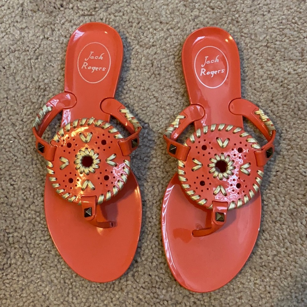 Jack Rogers Orange Gold Patent Leather Sandals